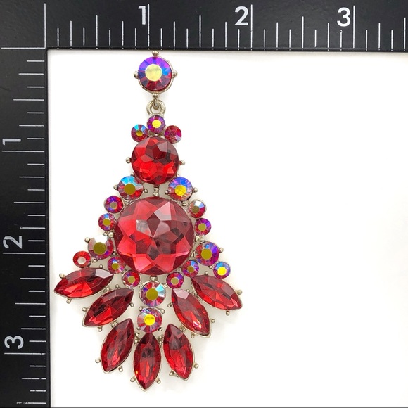 Large Red AB Rhinestone Earrings - Picture 2 of 3